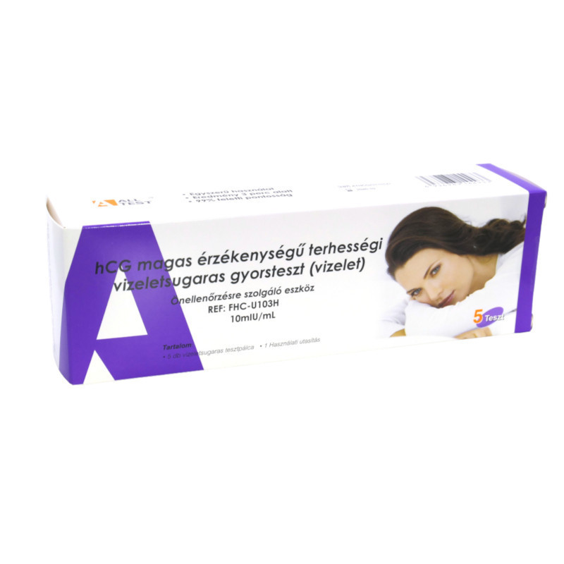 Image of AllTest magas érzékenységű vizeletsugaras terhességi teszt (5db, 10mIU/ml)
